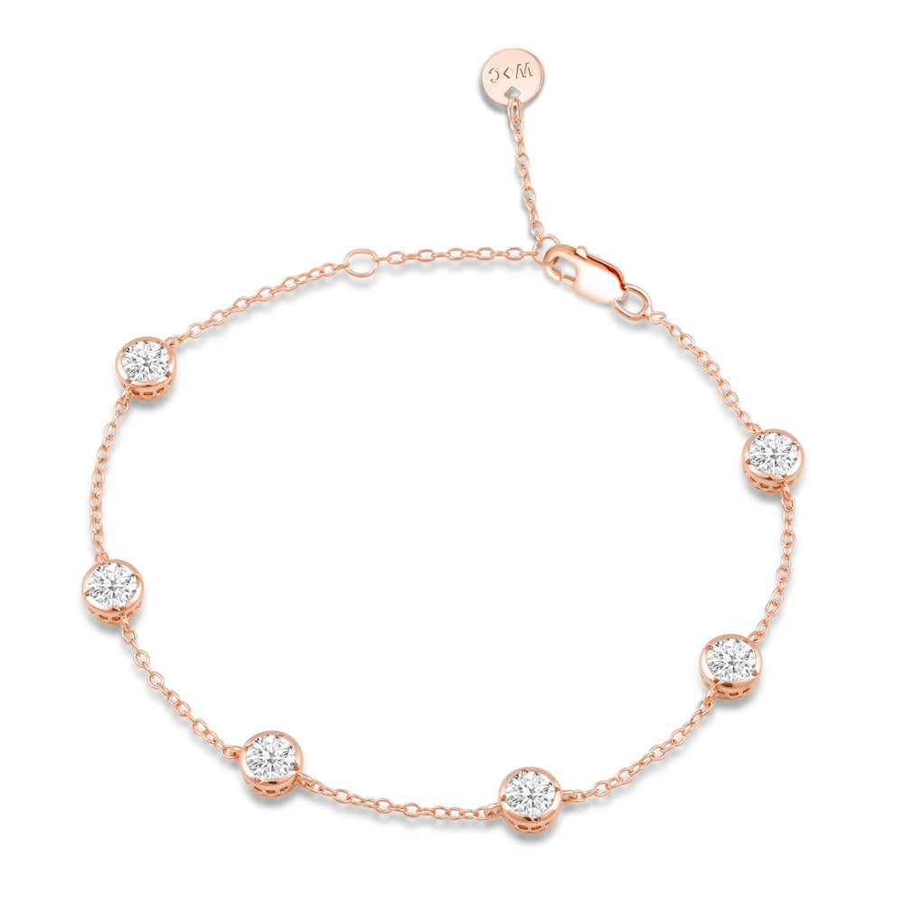 Bezel Set Round Station Bracelet with Lab Cut Diamond in 14KT Rose Gold view 1
