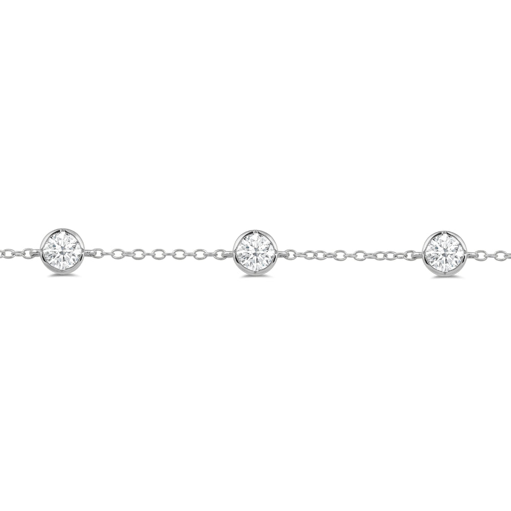 Bezel Set Round Station Bracelet with Lab Cut Diamond in 14KT White Gold view 2
