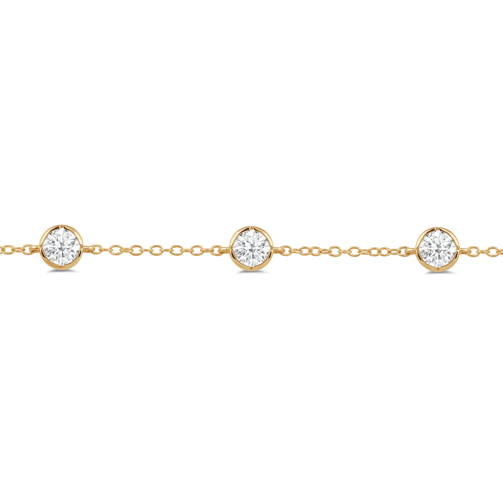 Bezel Set Round Station Bracelet with Lab Cut Diamond in 14KT Yellow Gold view 2
