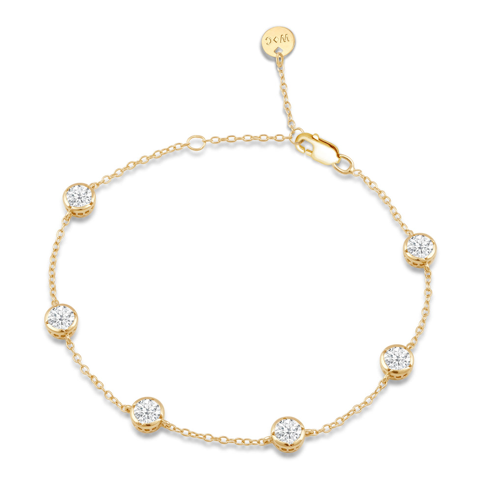 Bezel Set Round Station Bracelet with Lab Cut Diamond in 14KT Yellow Gold view 1
