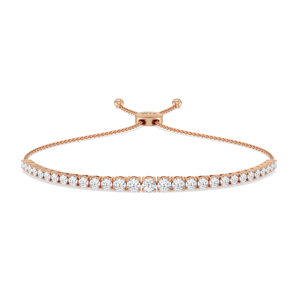 Graduating Tennis Lab Created Diamond Bolo Bracelet with Lab Cut Diamond in 14KT Rose Gold view 1
