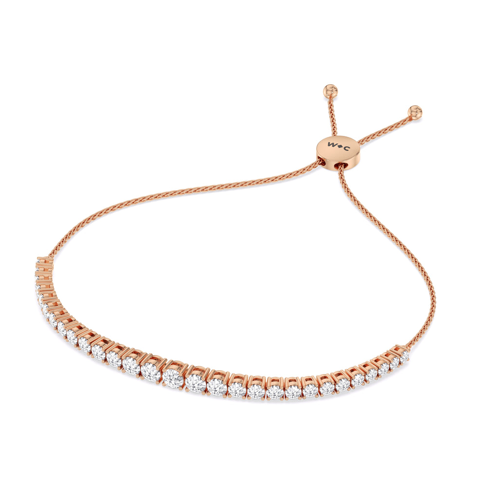 Graduating Tennis Lab Created Diamond Bolo Bracelet with Lab Cut Diamond in 14KT Rose Gold view 2
