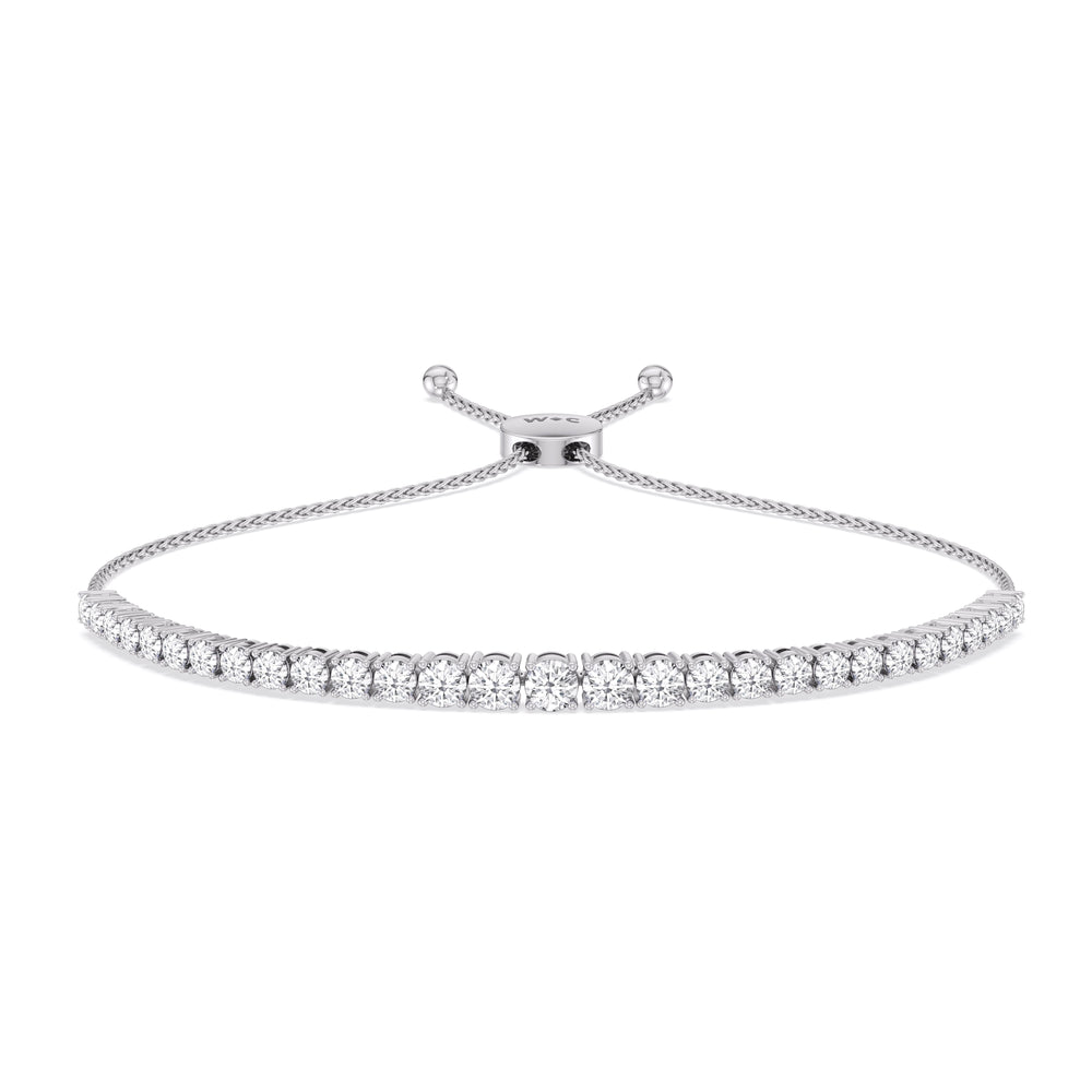 Graduating Tennis Lab Created Diamond Bolo Bracelet with Lab Cut Diamond in 14KT White Gold view 1

