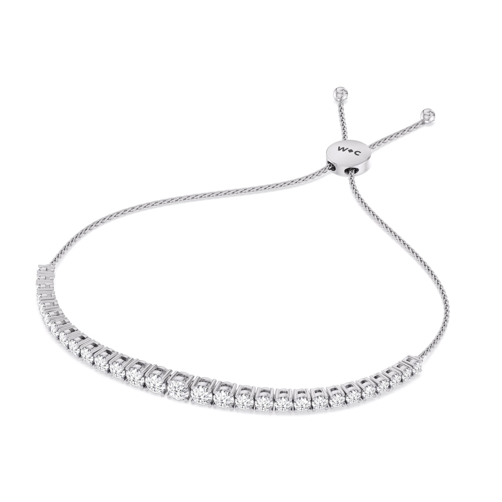 Graduating Tennis Lab Created Diamond Bolo Bracelet with Lab Cut Diamond in 14KT White Gold view 2
