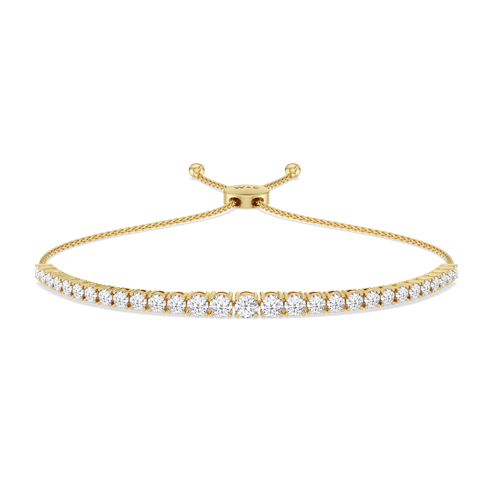 Graduating Tennis Lab Created Diamond Bolo Bracelet with Lab Cut Diamond in 14KT Yellow Gold view 1
