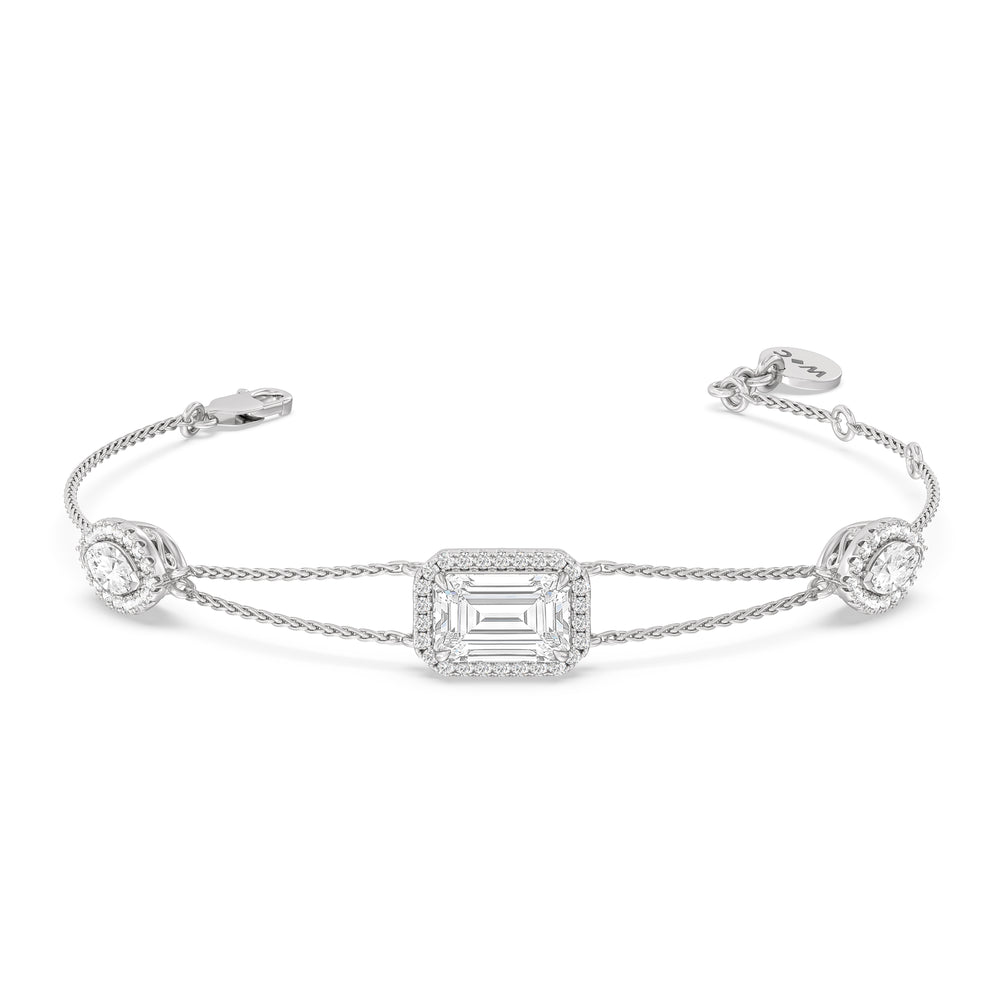 Halo Trio Station Bracelet with Lab Cut Diamond in 14KT White Gold view 1

