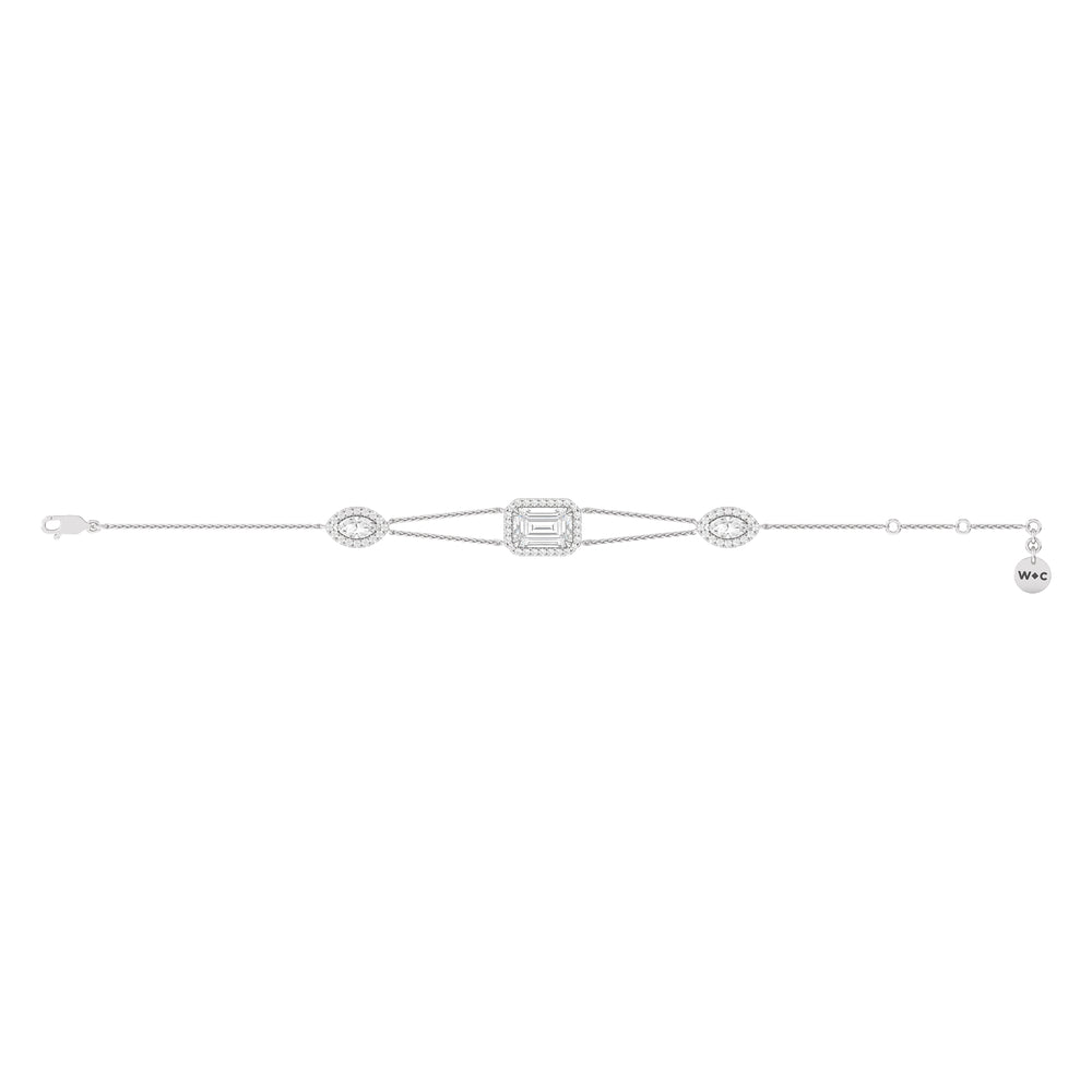 Halo Trio Station Bracelet with Lab Cut Diamond in 14KT White Gold view 5
