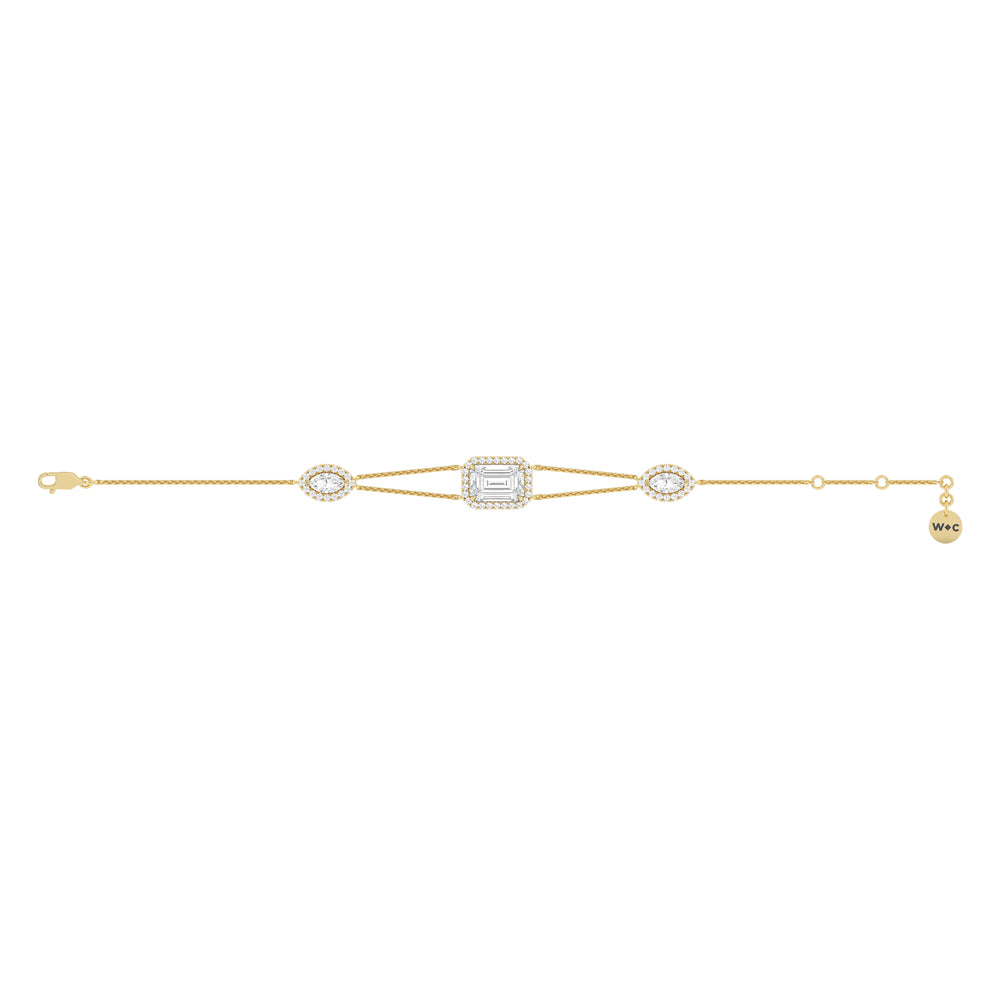 Halo Trio Station Bracelet with Lab Cut Diamond in 14KT Yellow Gold view 5
