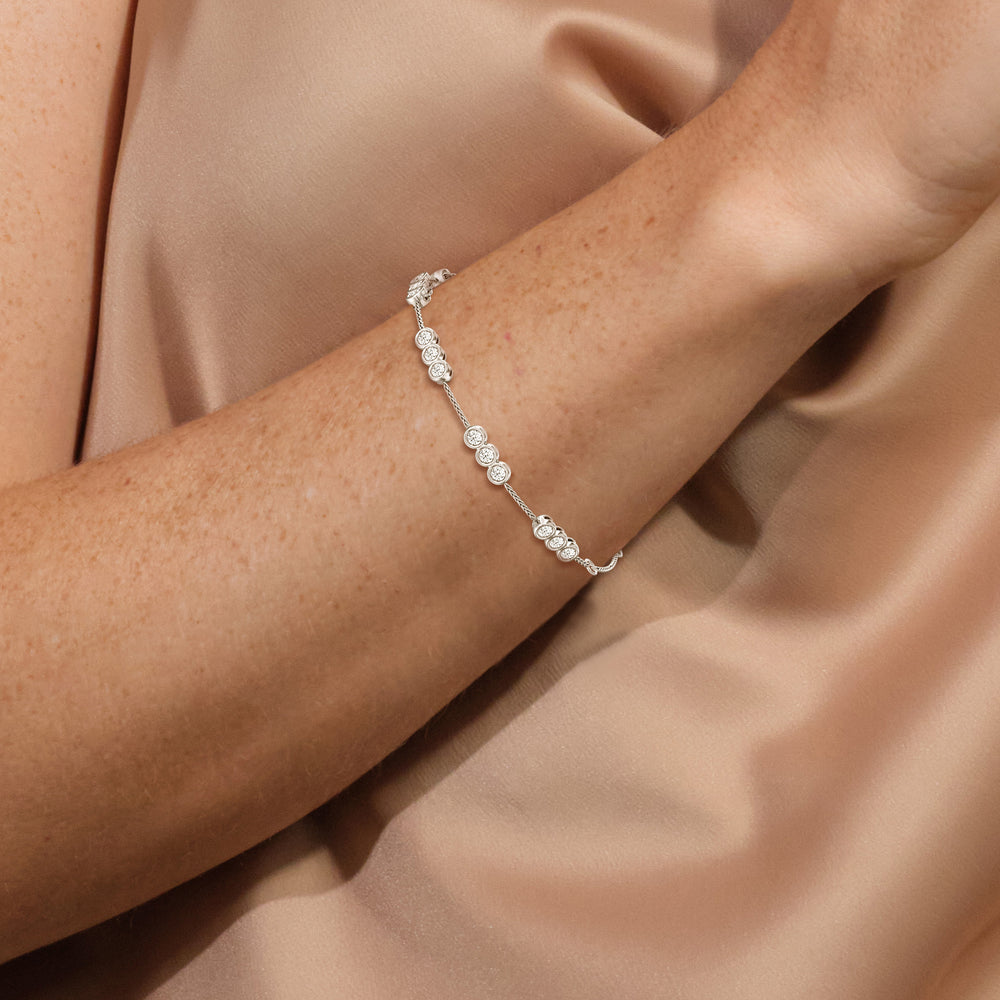 Three Bezel Station Bracelet with Lab Cut Diamond in 14KT Yellow Gold view 3

