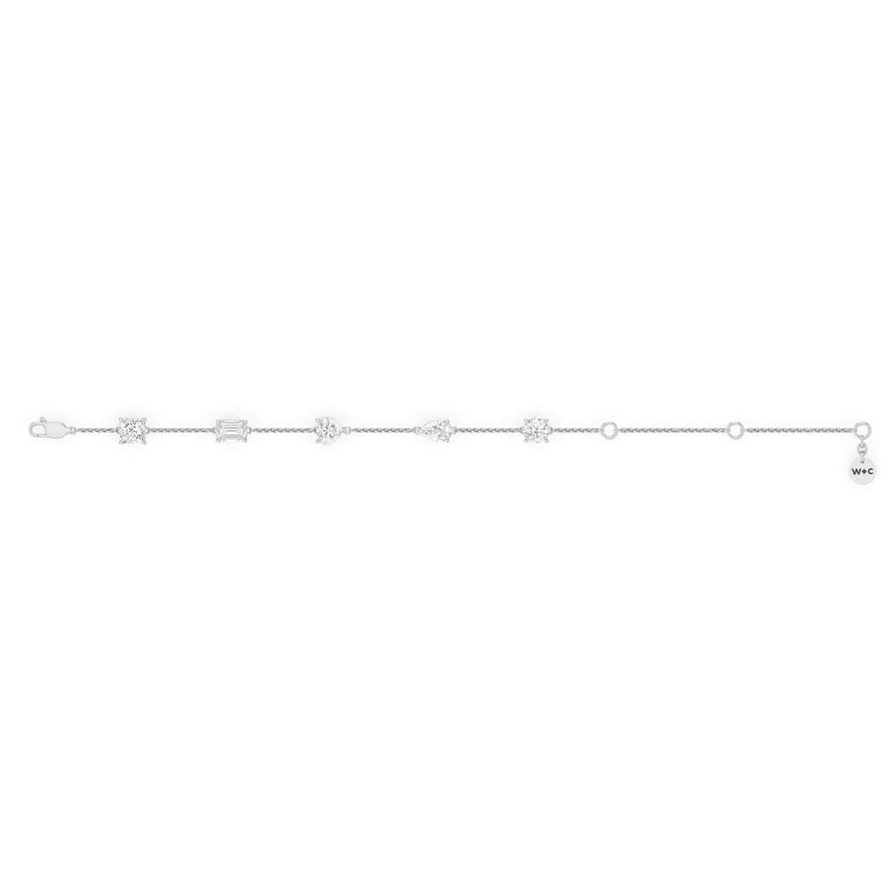 Multi Shape Station Bracelet with Lab Cut Diamond in 14KT White Gold view 7
