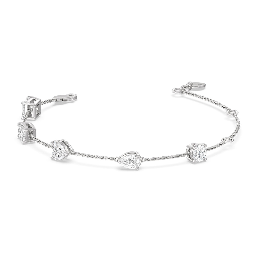 Multi Shape Station Bracelet with Lab Cut Diamond in 14KT White Gold view 1
