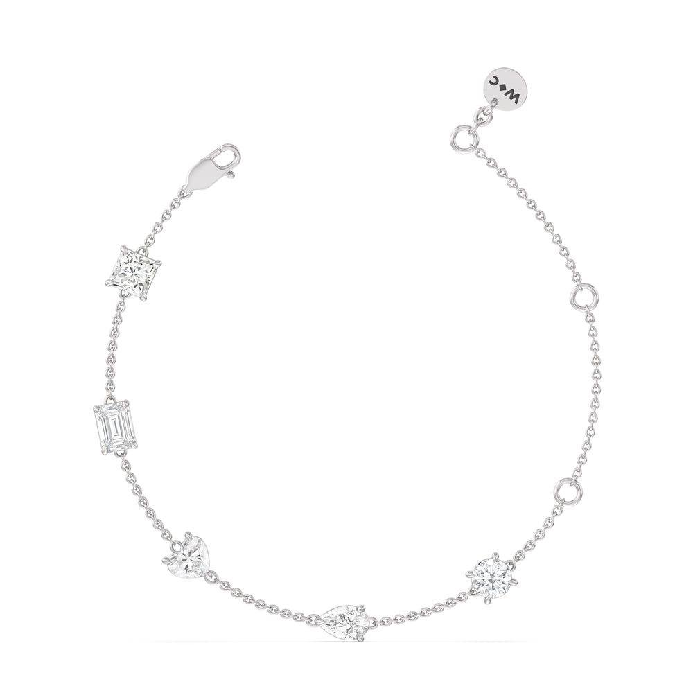 Multi Shape Station Bracelet with Lab Cut Diamond in 14KT White Gold view 6
