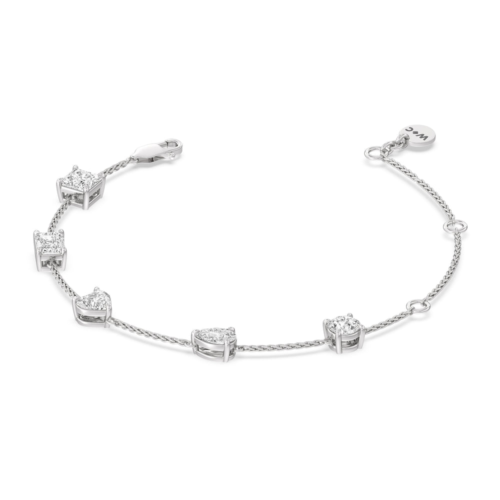 Multi Shape Station Bracelet with Lab Cut Diamond in 14KT White Gold view 2
