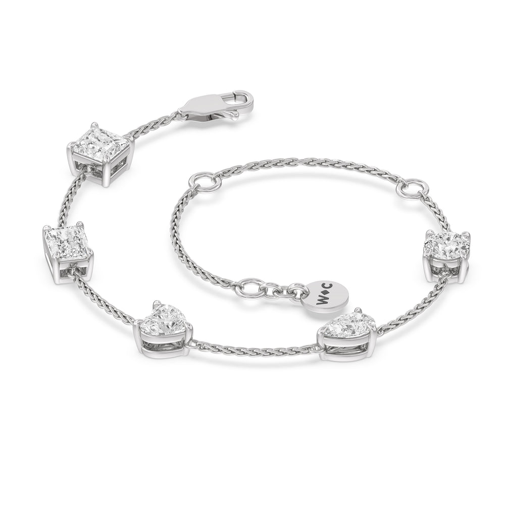 Multi Shape Station Bracelet with Lab Cut Diamond in 14KT White Gold view 5
