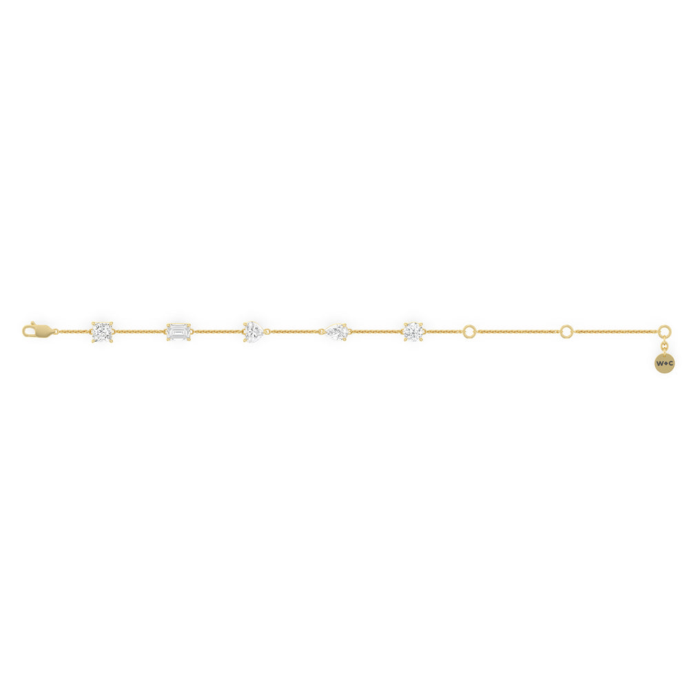 Multi Shape Station Bracelet with Lab Cut Diamond in 14KT Yellow Gold view 7
