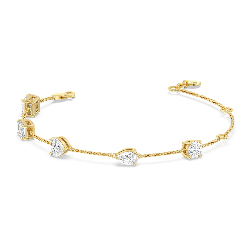 Multi Shape Station Bracelet with Lab Cut Diamond in 14KT Yellow Gold view 1
