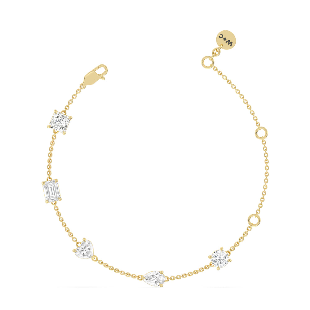 Multi Shape Station Bracelet with Lab Cut Diamond in 14KT Yellow Gold view 6
