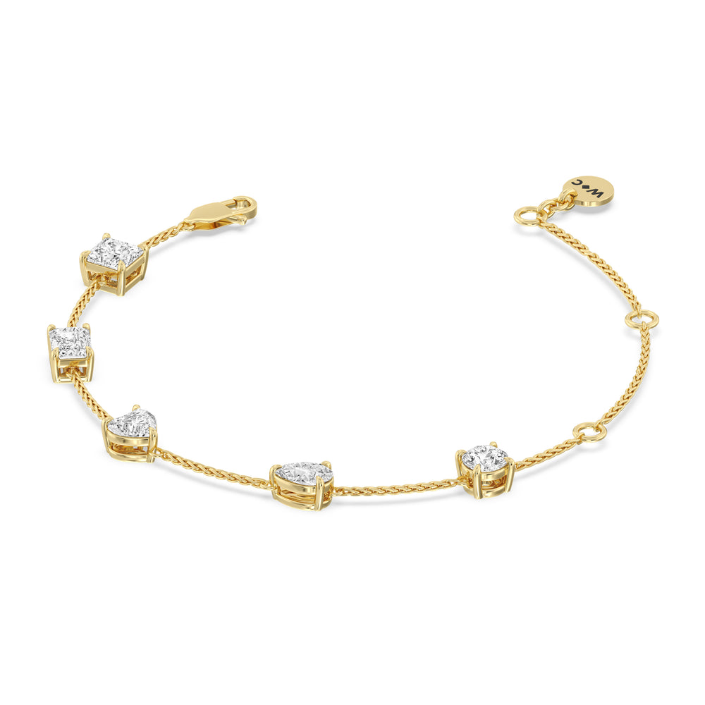 Multi Shape Station Bracelet with Lab Cut Diamond in 14KT Yellow Gold view 2

