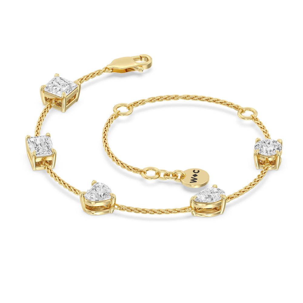 Multi Shape Station Bracelet with Lab Cut Diamond in 14KT Yellow Gold view 5

