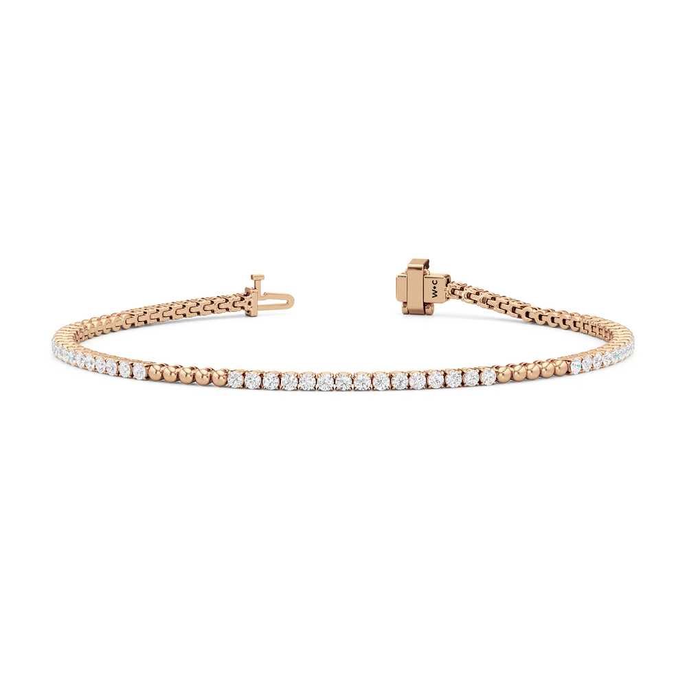 Gold Beaded and Round Diamond Tennis Bracelet with Lab Cut Diamond in 14KT Rose Gold view 2
