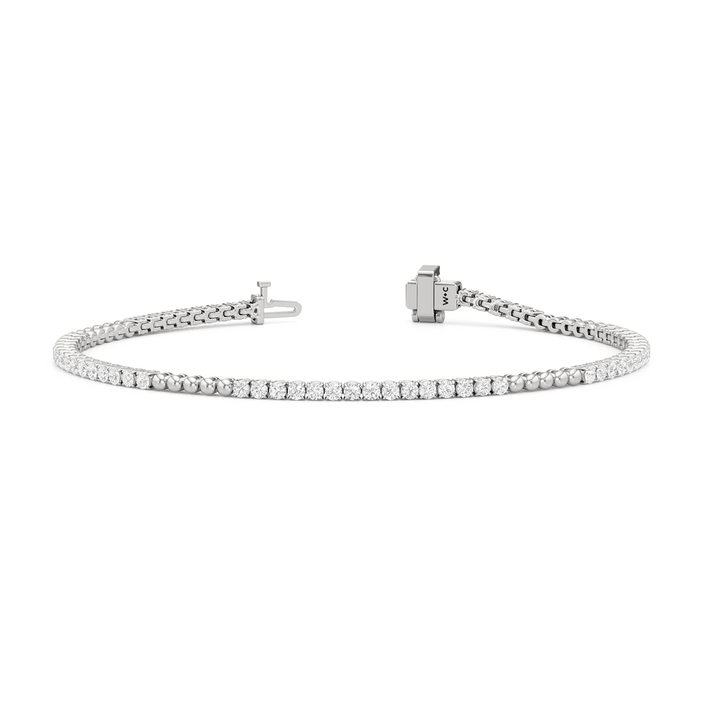 Gold Beaded and Round Diamond Tennis Bracelet with Lab Cut Diamond in 14KT White Gold view 2
