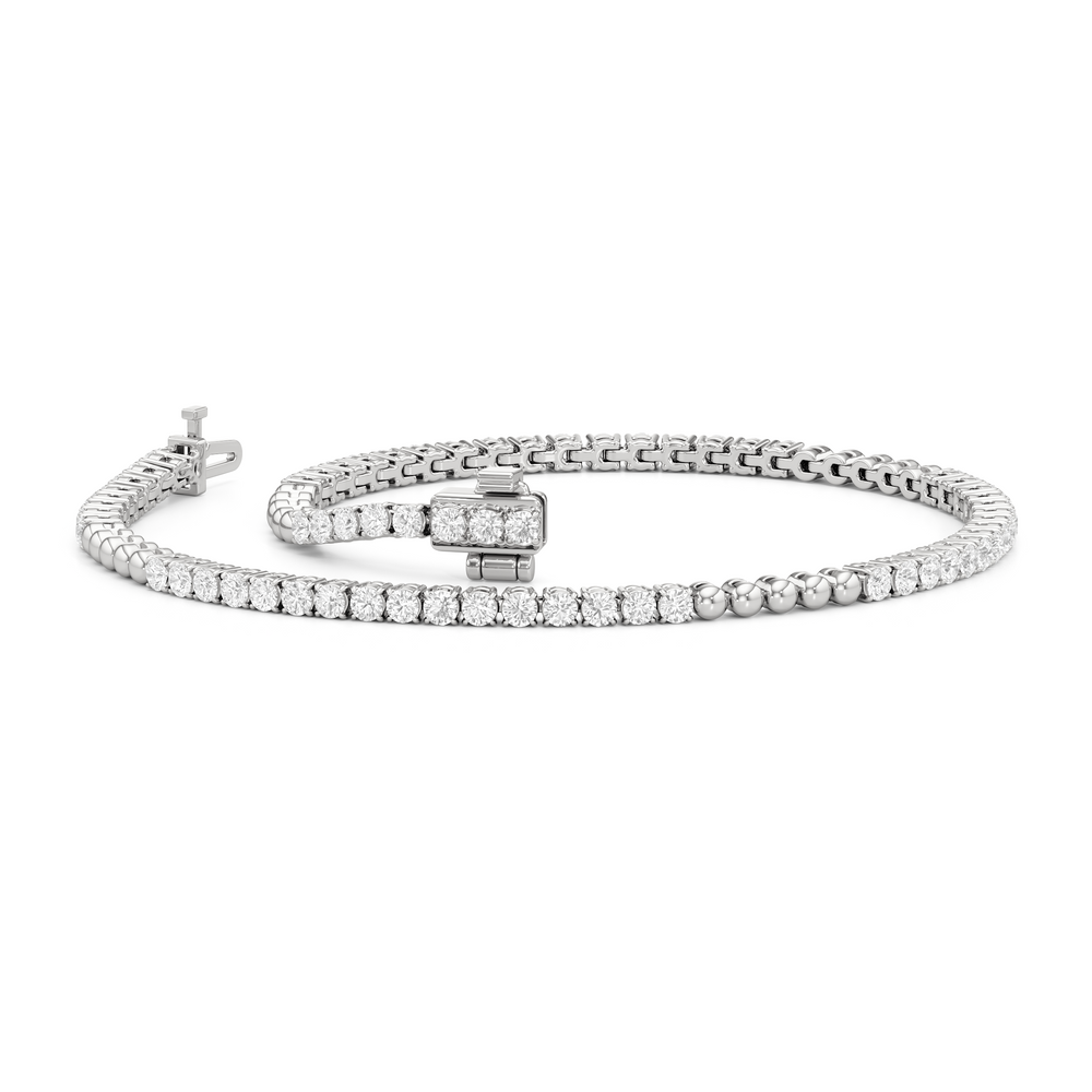 Gold Beaded and Round Diamond Tennis Bracelet with Lab Cut Diamond in 14KT White Gold view 3
