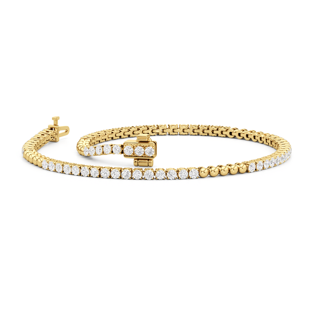 Gold Beaded and Round Diamond Tennis Bracelet with Lab Cut Diamond in 14KT Yellow Gold view 3
