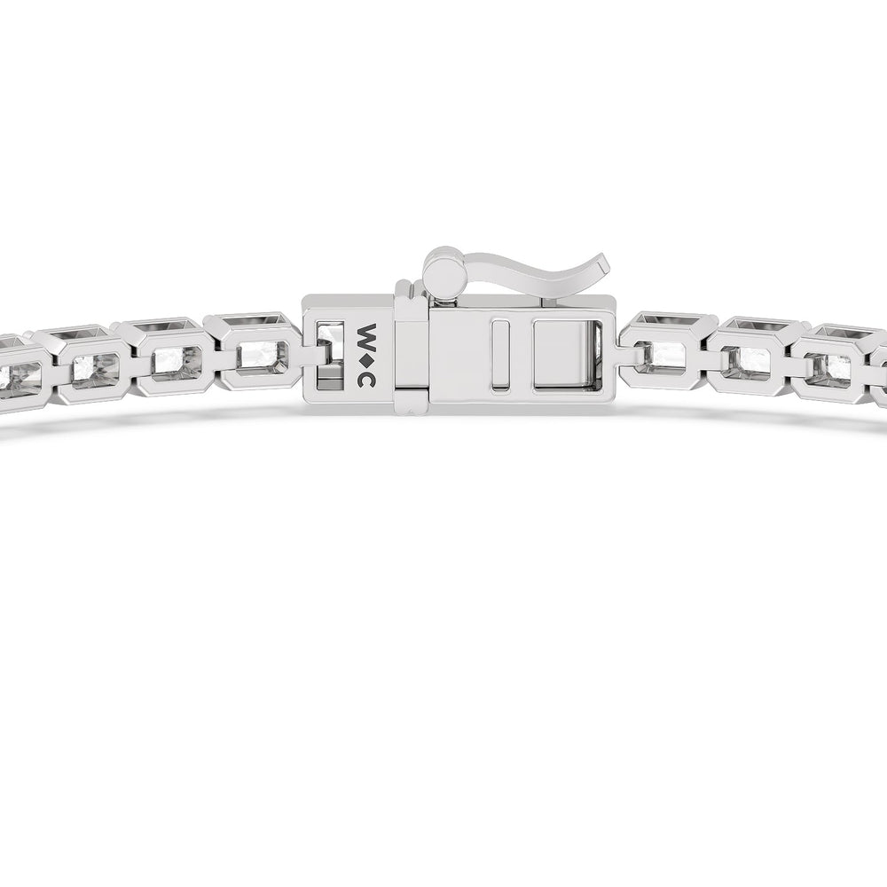 East-West Emerald Tennis Bracelet with 5 Cut Diamond in 14KT White Gold view 6
