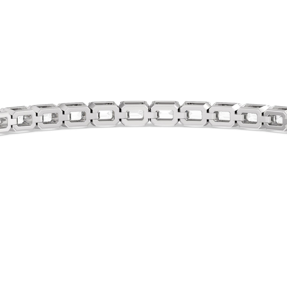 East-West Emerald Tennis Bracelet with 5 Cut Diamond in 14KT White Gold view 7
