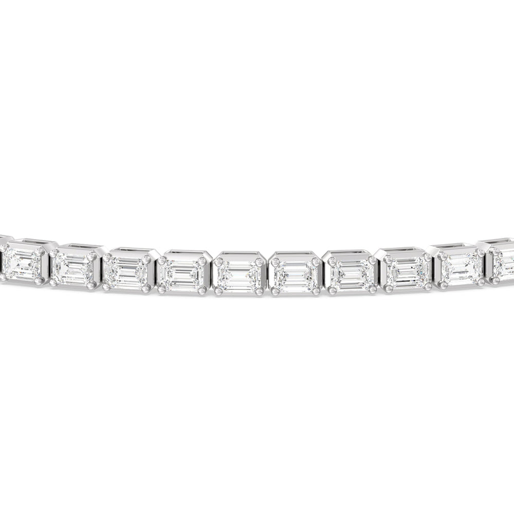East-West Emerald Tennis Bracelet with 5 Cut Diamond in 14KT White Gold view 5
