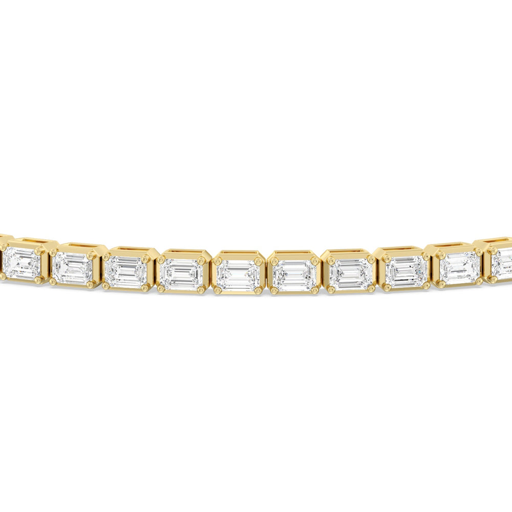 East-West Emerald Tennis Bracelet with 5 Cut Diamond in 14KT Yellow Gold view 5
