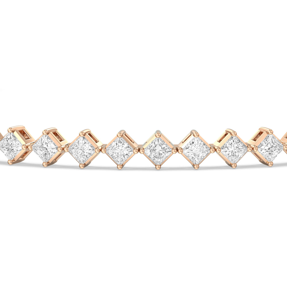 Kite Set Princess Tennis Bracelet with 5 Cut Diamond in 14KT Rose Gold view 6
