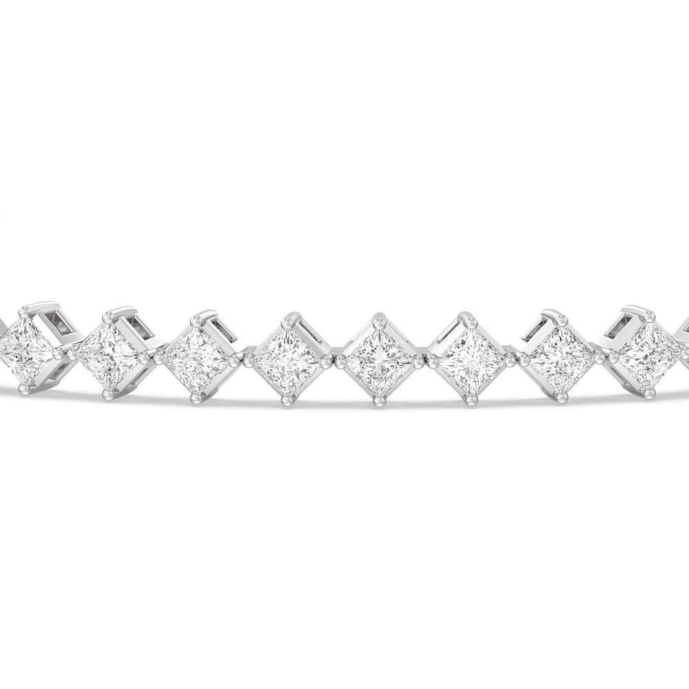 Kite Set Princess Tennis Bracelet with 5 Cut Diamond in 14KT White Gold view 6
