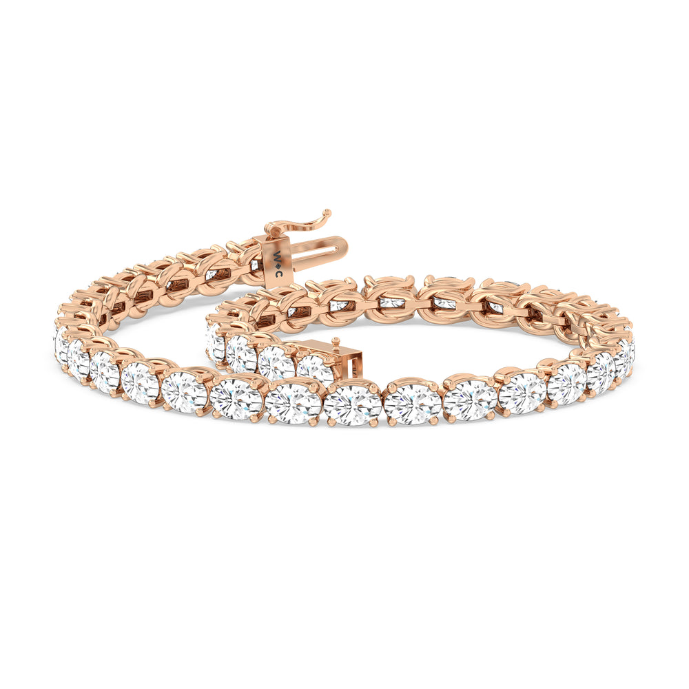 East-West Oval Tennis Bracelet with 7 Cut Diamond in 14KT Rose Gold view 5
