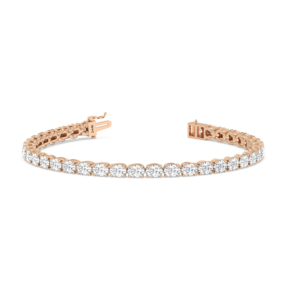 East-West Oval Tennis Bracelet with 7 Cut Diamond in 14KT Rose Gold view 2
