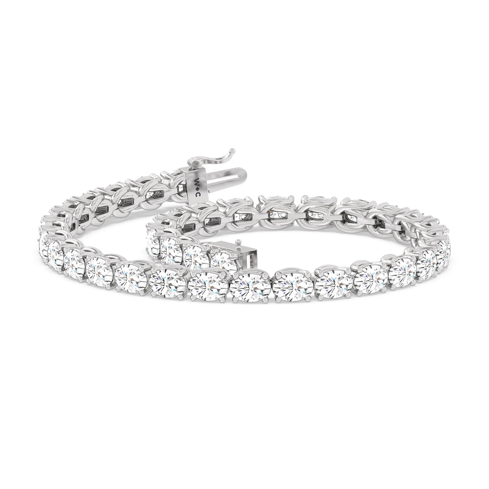 East-West Oval Tennis Bracelet with 7 Cut Diamond in 14KT White Gold view 5
