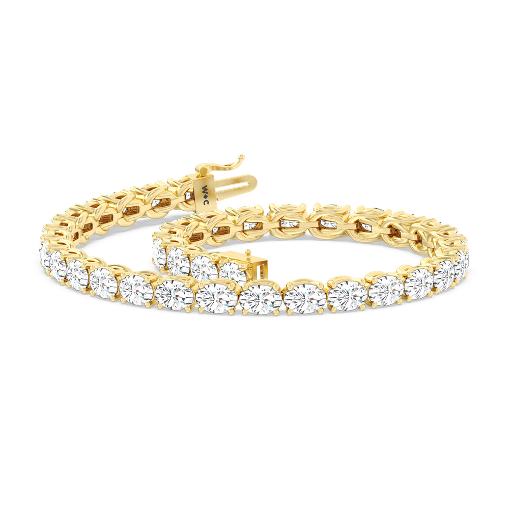 East-West Oval Tennis Bracelet with 7 Cut Diamond in 14KT Yellow Gold view 5
