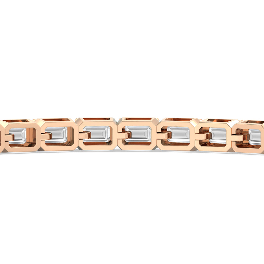 East-West Emerald Tennis Bracelet with 7 Cut Diamond in 14KT Rose Gold view 8
