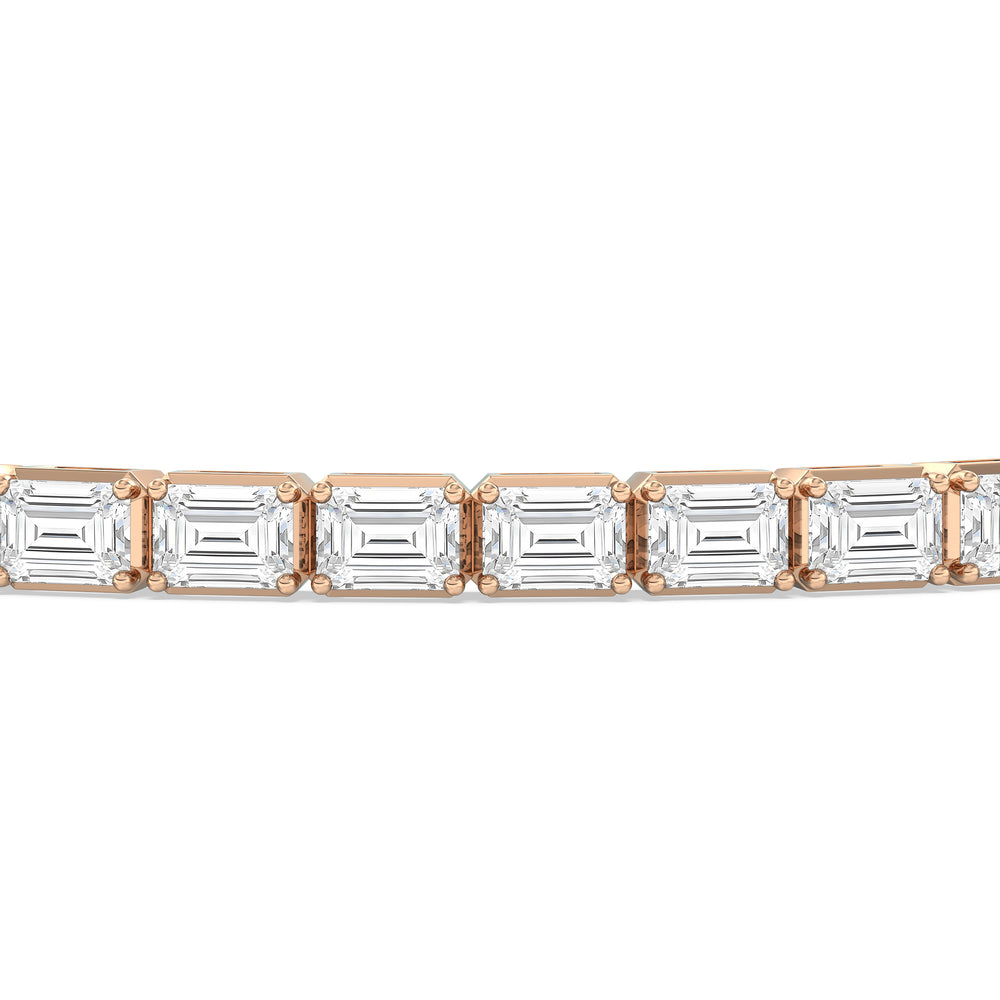 East-West Emerald Tennis Bracelet with 7 Cut Diamond in 14KT Rose Gold view 6
