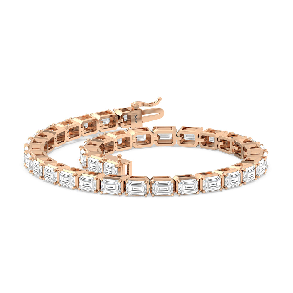 East-West Emerald Tennis Bracelet with 7 Cut Diamond in 14KT Rose Gold view 5
