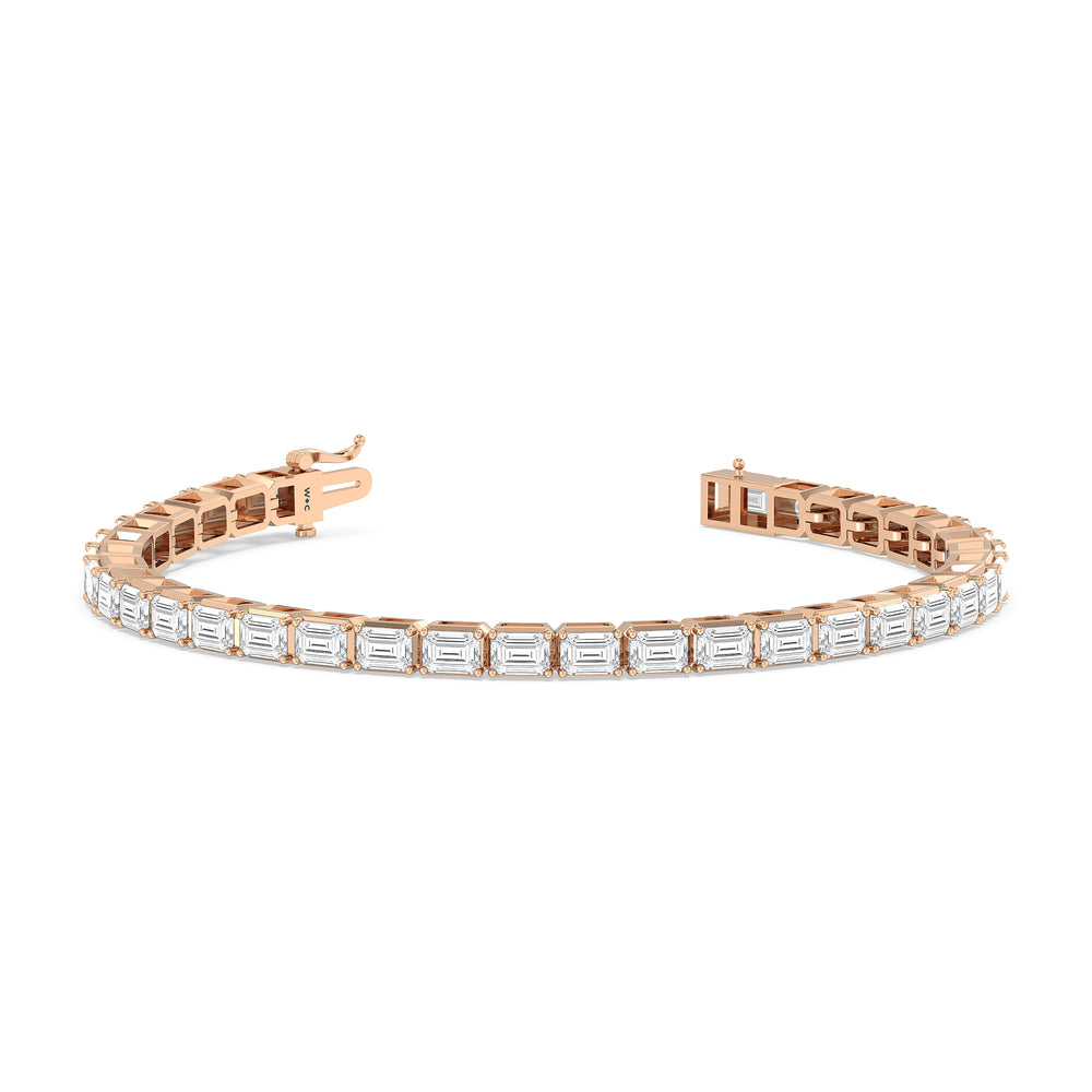 East-West Emerald Tennis Bracelet with 7 Cut Diamond in 14KT Rose Gold view 2
