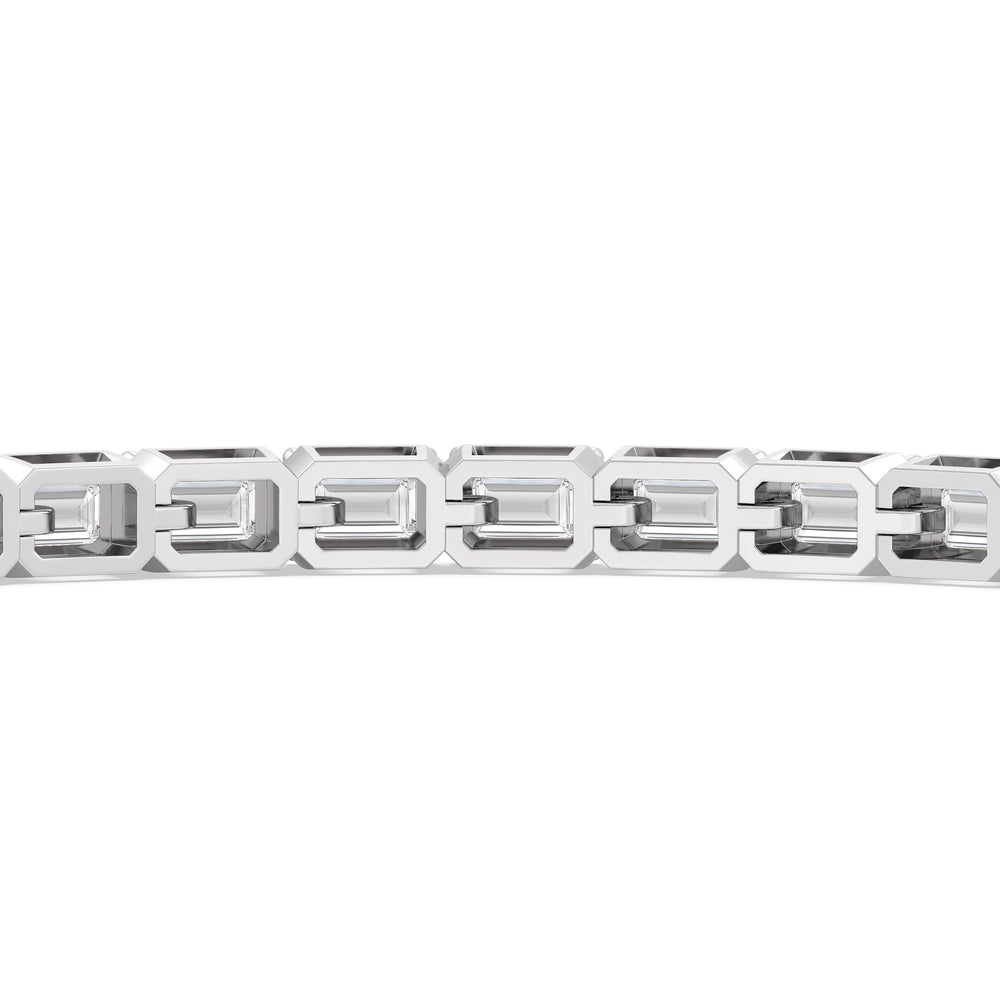 East-West Emerald Tennis Bracelet with 7 Cut Diamond in 14KT White Gold view 8
