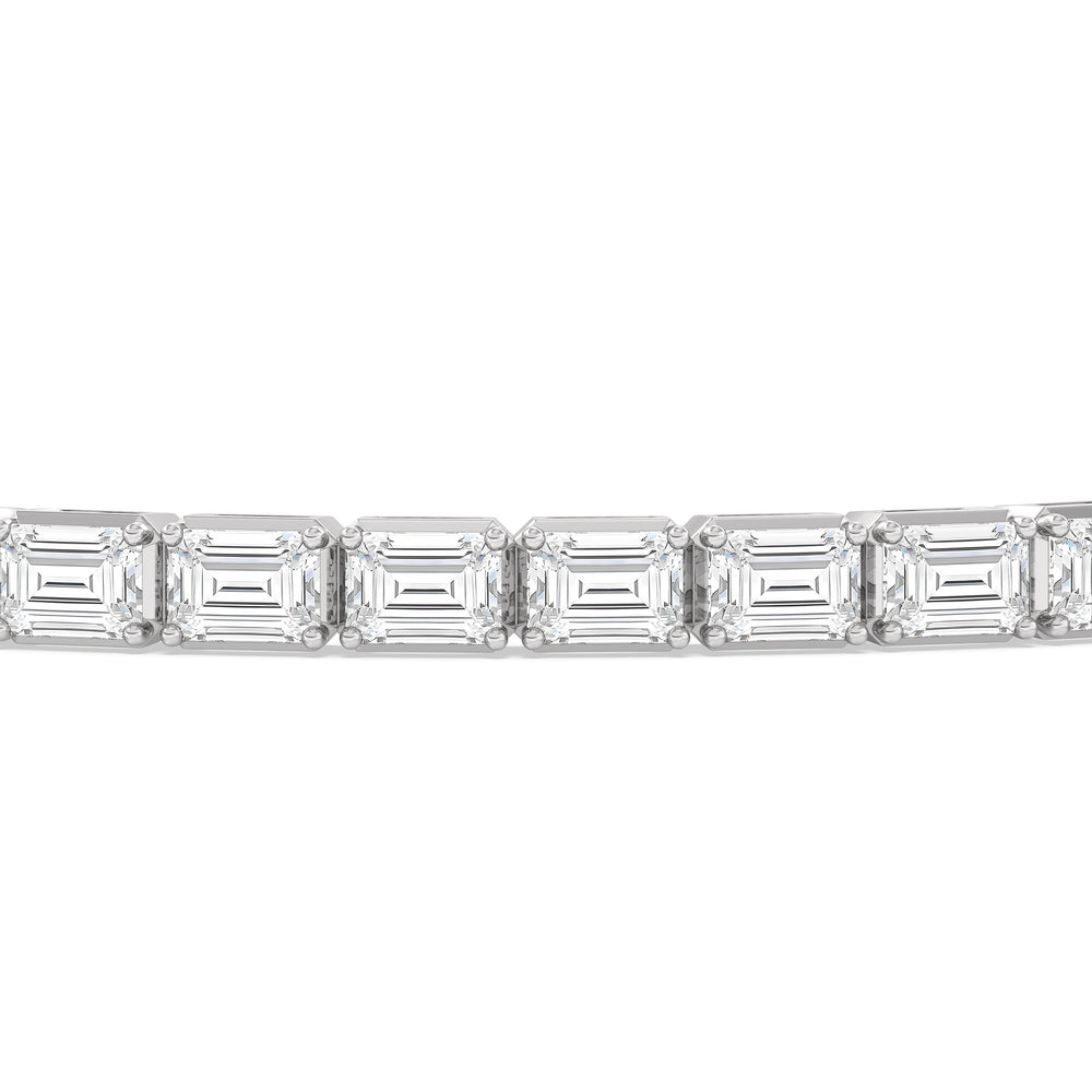 East-West Emerald Tennis Bracelet with 7 Cut Diamond in 14KT White Gold view 6
