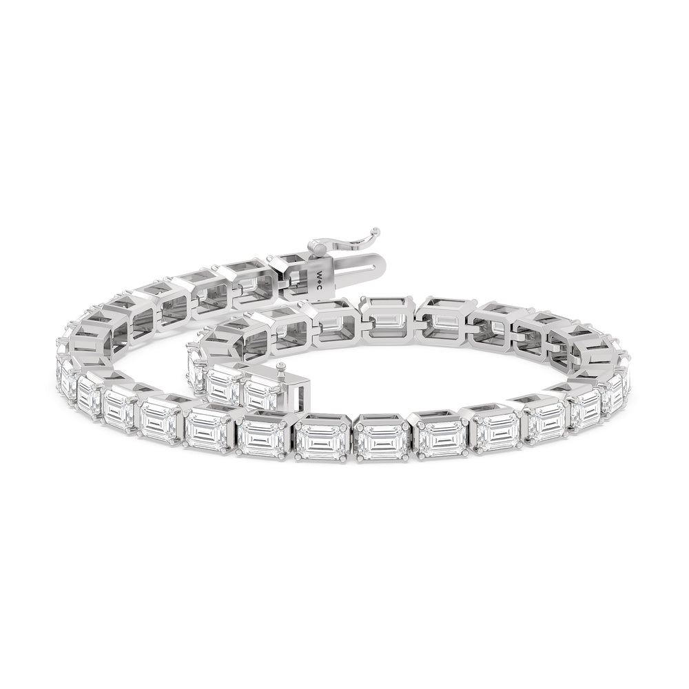 East-West Emerald Tennis Bracelet with 7 Cut Diamond in 14KT White Gold view 5
