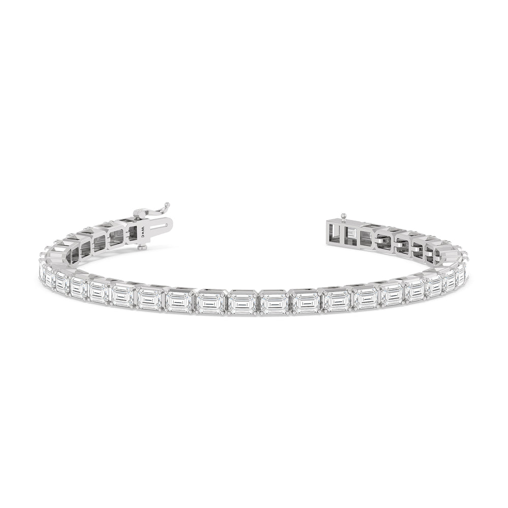 East-West Emerald Tennis Bracelet with 7 Cut Diamond in 14KT White Gold view 2
