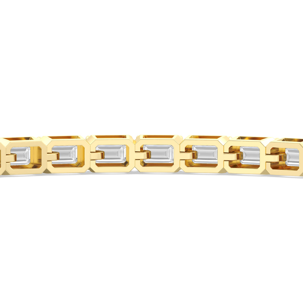 East-West Emerald Tennis Bracelet with 7 Cut Diamond in 14KT Yellow Gold view 8
