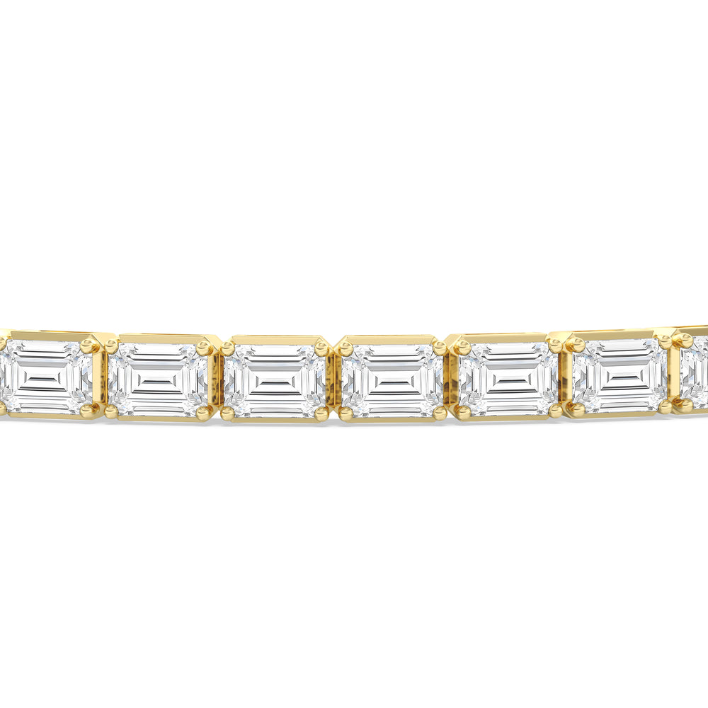 East-West Emerald Tennis Bracelet with 7 Cut Diamond in 14KT Yellow Gold view 6
