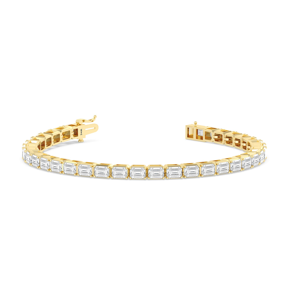 East-West Emerald Tennis Bracelet with 7 Cut Diamond in 14KT Yellow Gold view 2
