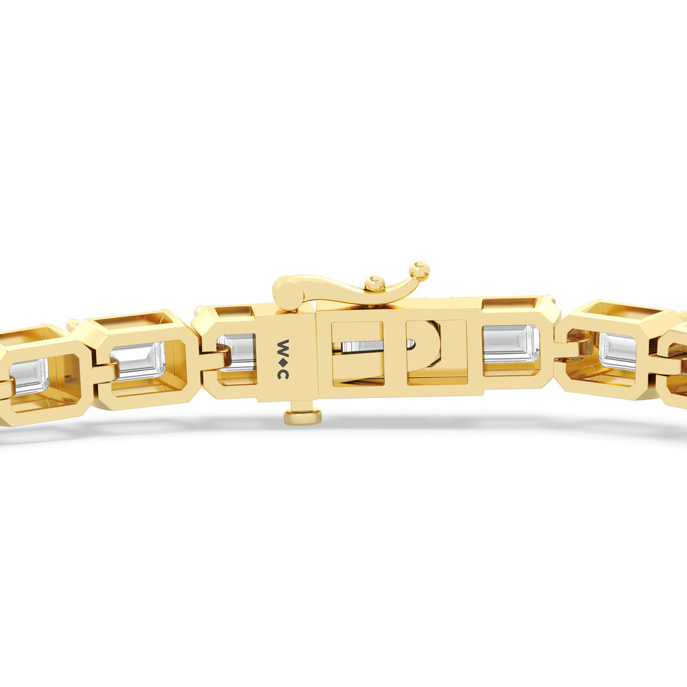 East-West Emerald Tennis Bracelet with 7 Cut Diamond in 14KT Yellow Gold view 7

