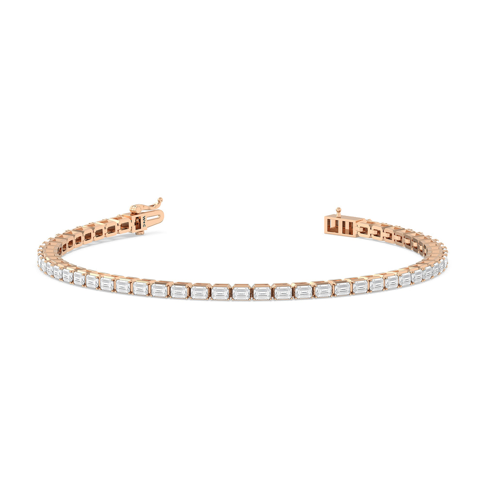 East-West Emerald Tennis Bracelet with 2 1/2 Cut Diamond in 14KT Rose Gold view 2
